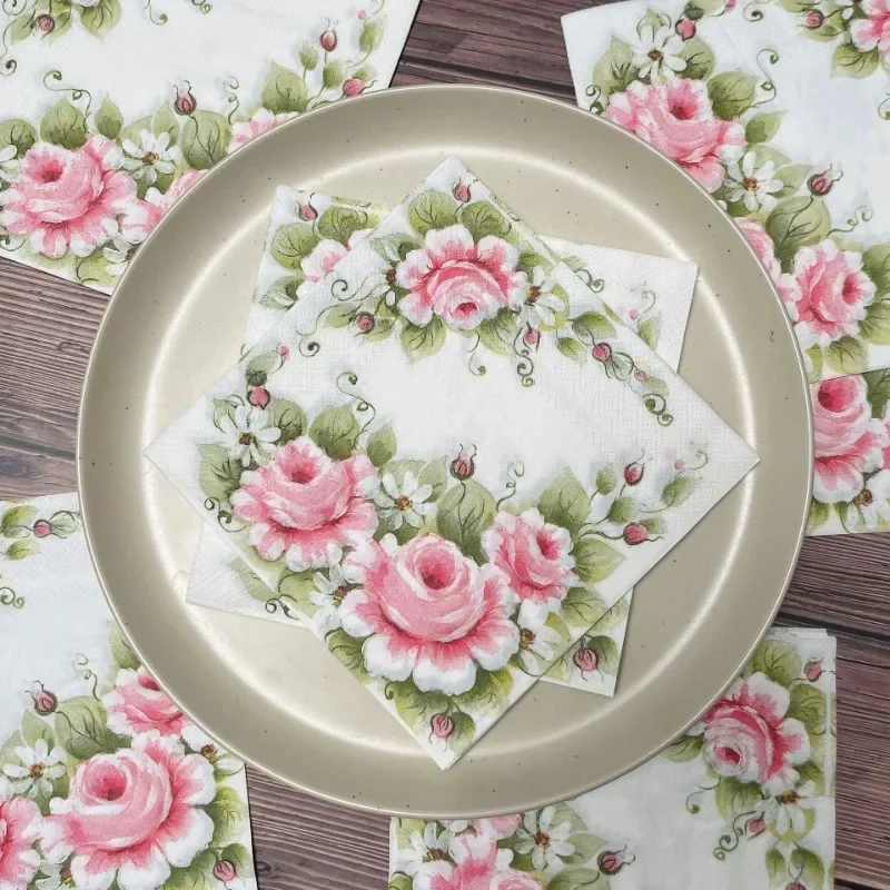20pcs 33cm Lotus Flower Printed Facial Tissue Picnic Birthday Party Wedding Confessions Tissue Full Flower Napkins Decoupage
