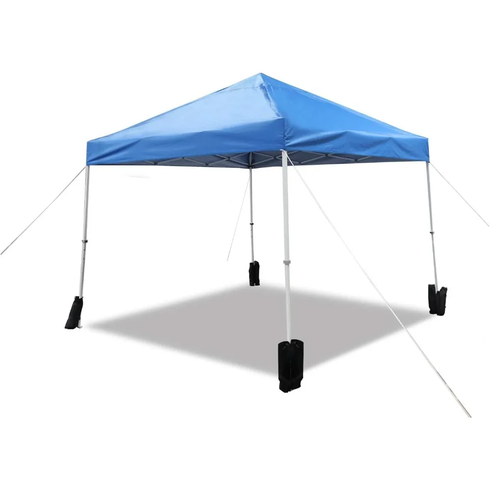 

Outdoor Pop Up Canopy With Wheeled Carry Bag Cool Camping Gear 4 Weighted Bags 10x10 Ft Shelter 8 Pegs and 4 Ropes Blue Shelters