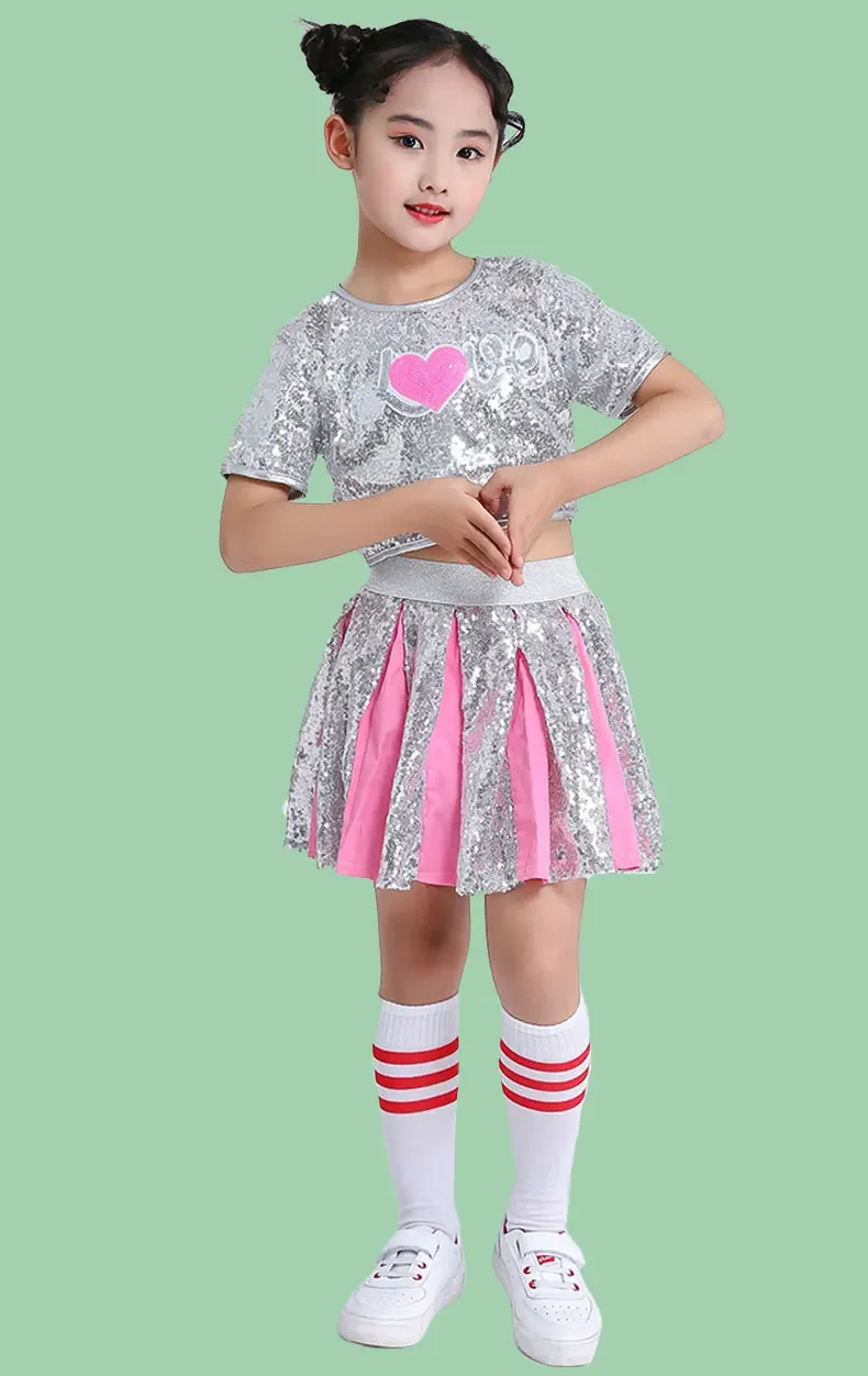 Kid Stage Dancing Sparkling Sequin Hip Hop for Girls Modern Ballroom Dance Child Cheerleading Costume Girl Jazz Dance Costumes