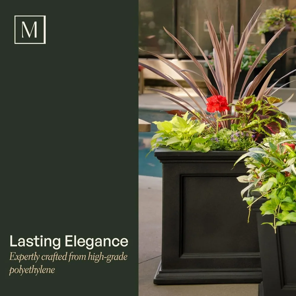 زارع ذاتي السقي مربع مقاس 20 بوصة، مقاوم للطقس للزهور الخارجية على الفناء أو الشرفة #3