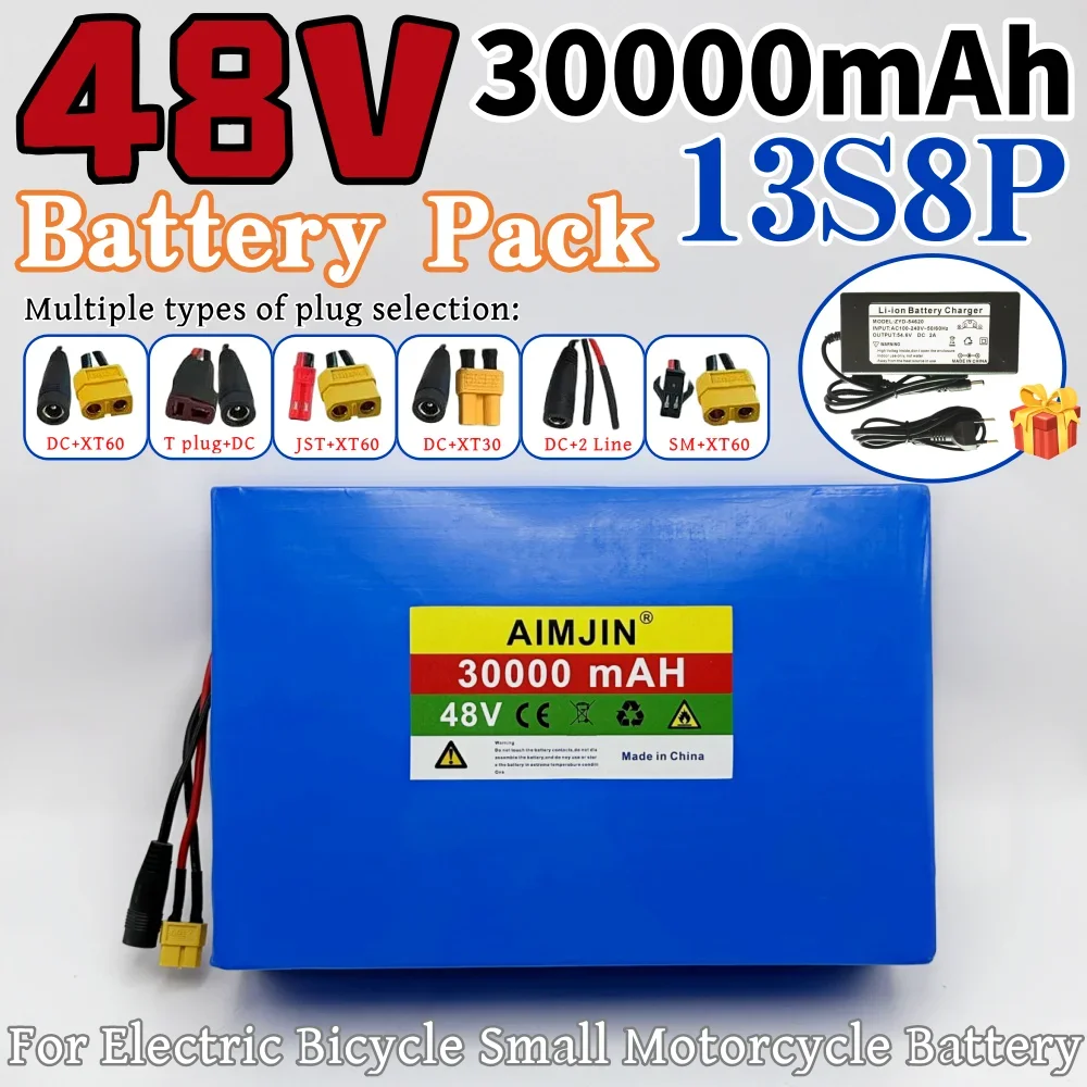 48V 30000mAh Battery 18650 13S8P Lithium Battery Pack 2000W Electric Bicycle Battery with Built-in 50A BMS With 54.6V Charger