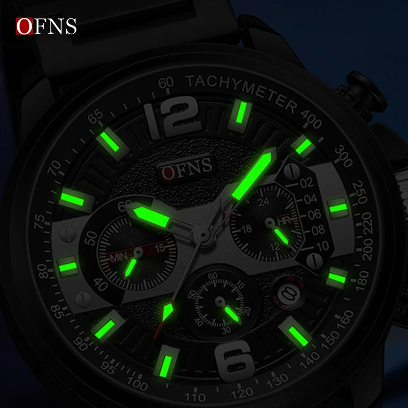 OFNS Top Brand 1304 Fashion Men\'s Quartz Watch Three Eyes and Six Needles Multi functional Waterproof Calendar Men\'s Watch 2024