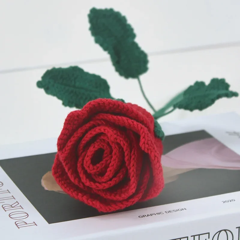 DIY ganchillo a mano algodón peinado imitación copa de vino rosa ramo eterno regalo del Día de San Valentín