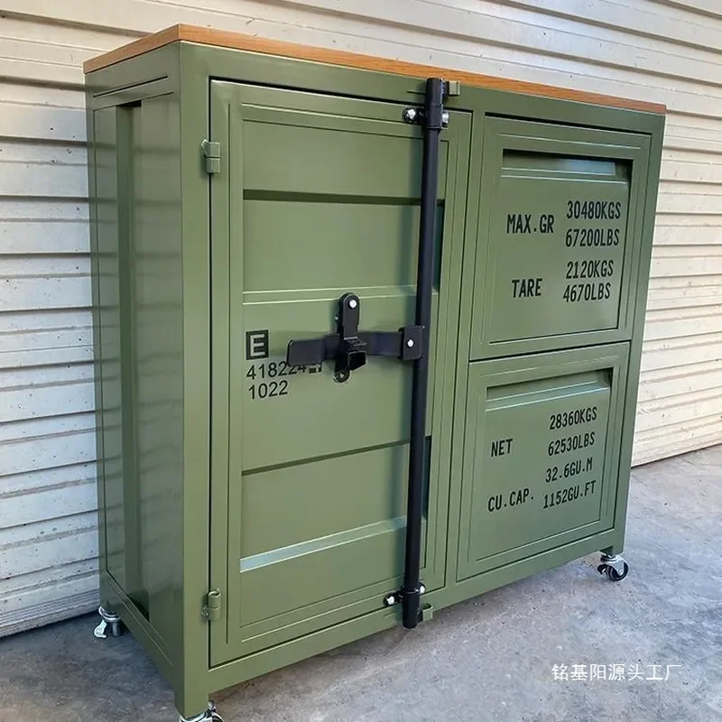 Yefeng Wrought Iron Tea Cabinet Container Style Garage Storage Locker Outdoor Mobile Side Table Dining Room Cupboard