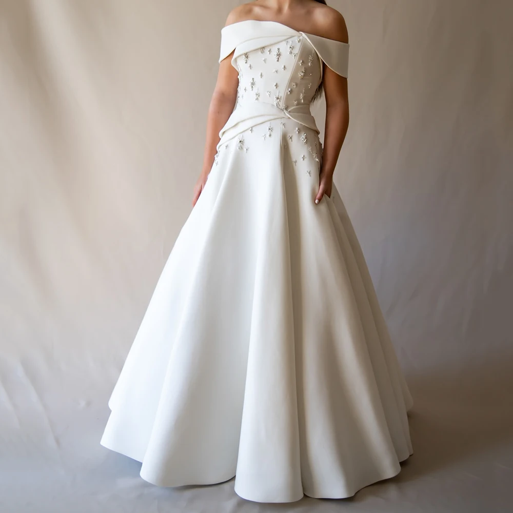 

Вечерние платья трапециевидной формы по индивидуальному заказу, длиной до пола, с открытыми плечами, без рукавов, платье для выпускного вечера, модное вечернее платье со складками и бисером, с открытой спиной