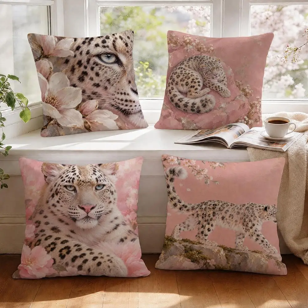 Snow Leopard Exotic Mysterious Cushion Cover 1/4Pcs Linen Throw Pillow Covers Double-Side Print Sofa Couch Living Room Decor