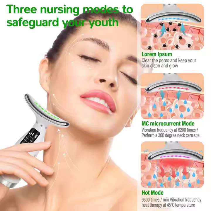 Neck Face Beauty Device Anti-Wrinkle Anti-Aging Electric Neck Massager Face Lifting Neck Beauty 3 Heads of Battery Device