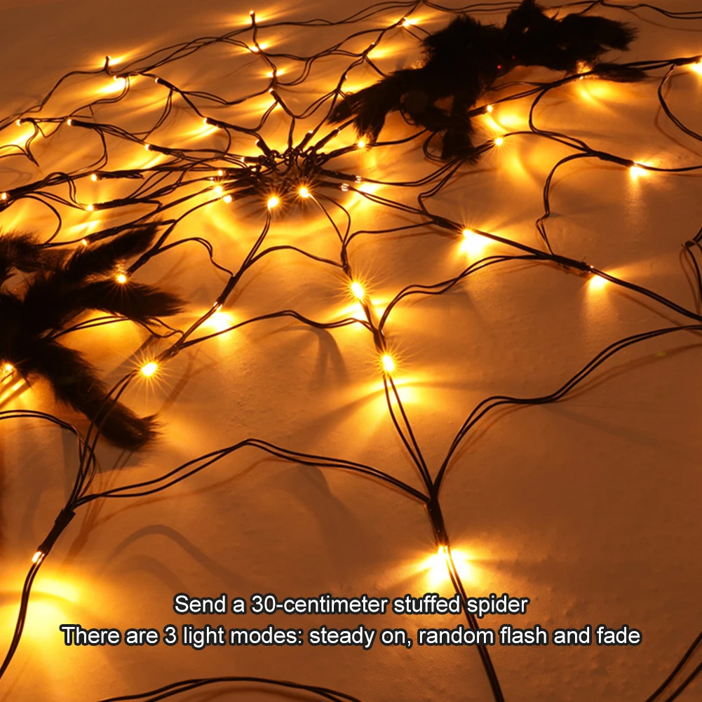 Spider Web Halloween Decoration Outdoor Lights 70 LED with Plush Spider Giant Lighting Halloween Spider for Indoor Outdoor Decor