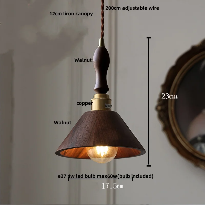 IWHD Walnut Wood LED Pendant Lights Home Decor Kitchen Restaurant Dining Room Adjustable Nordic Modern Art Hanging Lamp Lamparas