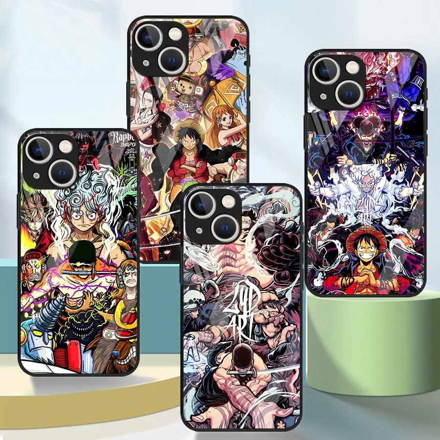 Phone Cover Glass Case for iPhone 17 Pro Max XR 14 Air 13 8 11 15 Plus 12 16 Anime One Piece Luffy