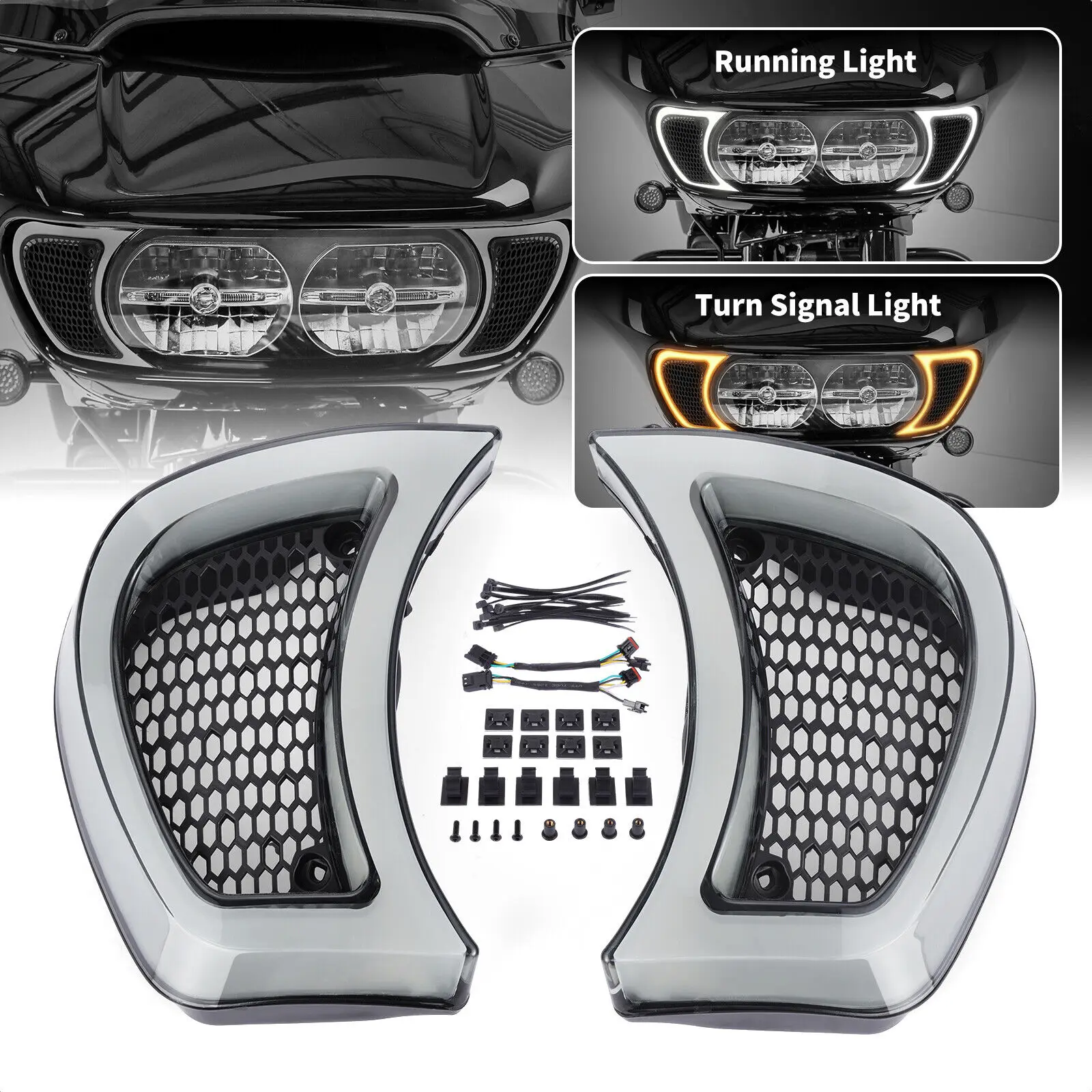 For Harley Touring Road Glides 15-UP 2023 2022 2021 2020 Motorcycle Tracer Headlight Vent Accent LED Run Signal Indicator Lights