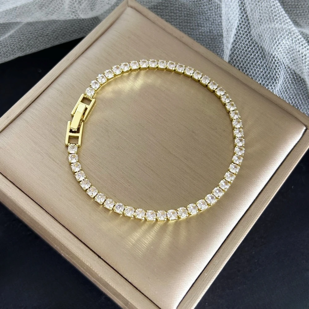 Edelstahl Gold/Silber Farbe 4mm Zirkonia Kette Tennis Armbänder für Frauen 16/18 cm Armband Pulsera Luxus schmuck Geschenke