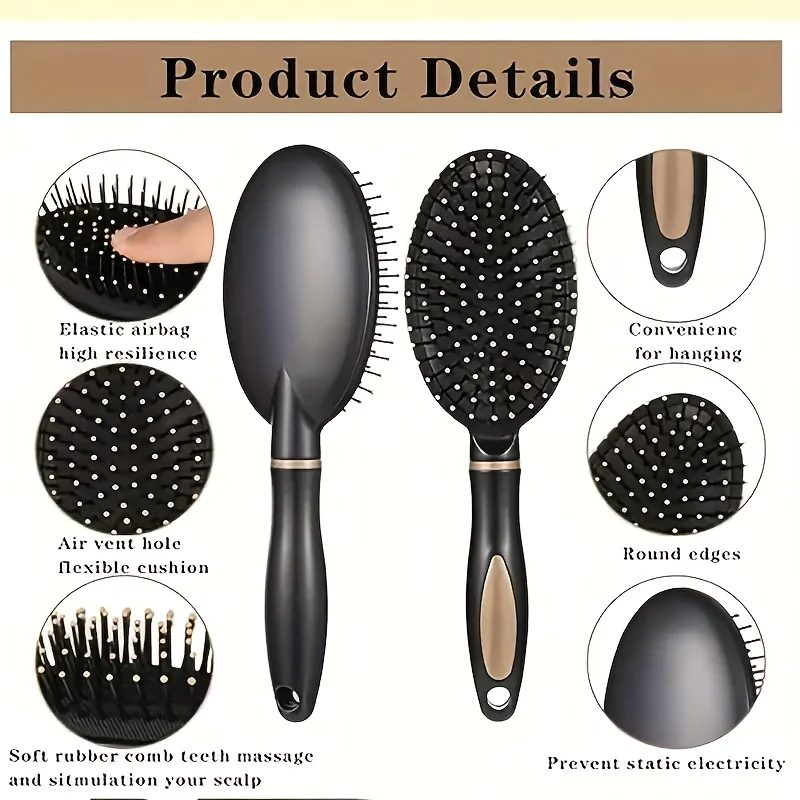 3pcs/ Black and gold hair comb set, untangle hairstyle styling tools, ergonomic design, suitable for all hair types