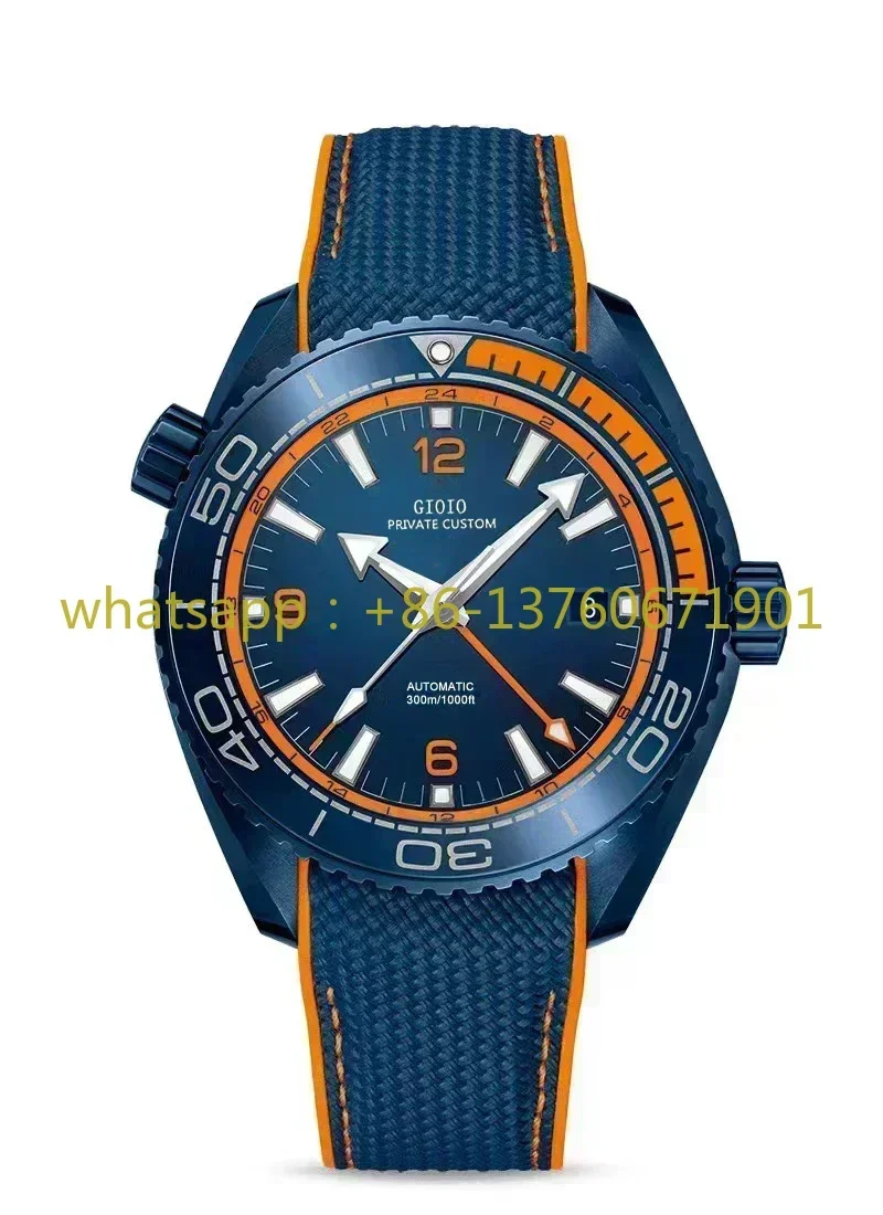 Luxury Mens Automatic Mechanical Watch Blue Black Ceramic Independent GMT Canvas Rubber Stainless Steel Luminous Sapphire