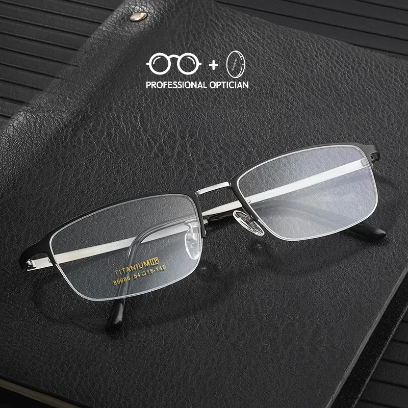 

Pure Titanium Ultralight Half Frame Fashion Versatile Business Men's Myopia Hyperopia AntiBlueLight Prescription Optical Glasses