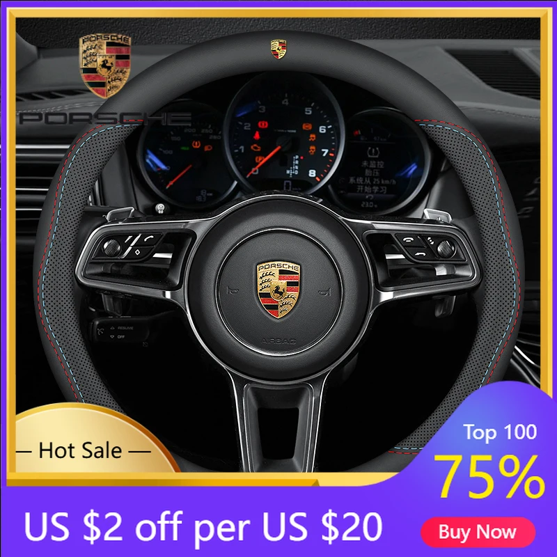 

Car Sticker For Porsche Cayenne Panamera Macan 911 Microfiber Car Leather Steering Wheel Cover Accessories For Porsche 911 718 T