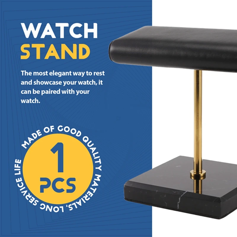 

Rog-eyBlack Marble Base Watch Stand Gold Metal Rod Display Props Bracelet Jewelry Lengthen Placement