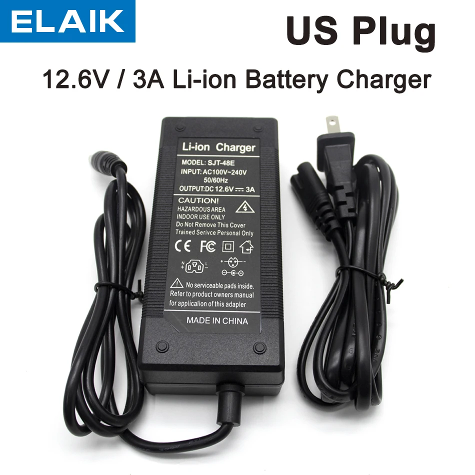 

Elaik 12.6V 3A Lithium Charger 3 Lithium Batteries 12V DC Battery Charger 5.5x2.5mm AC Cable 50/60H