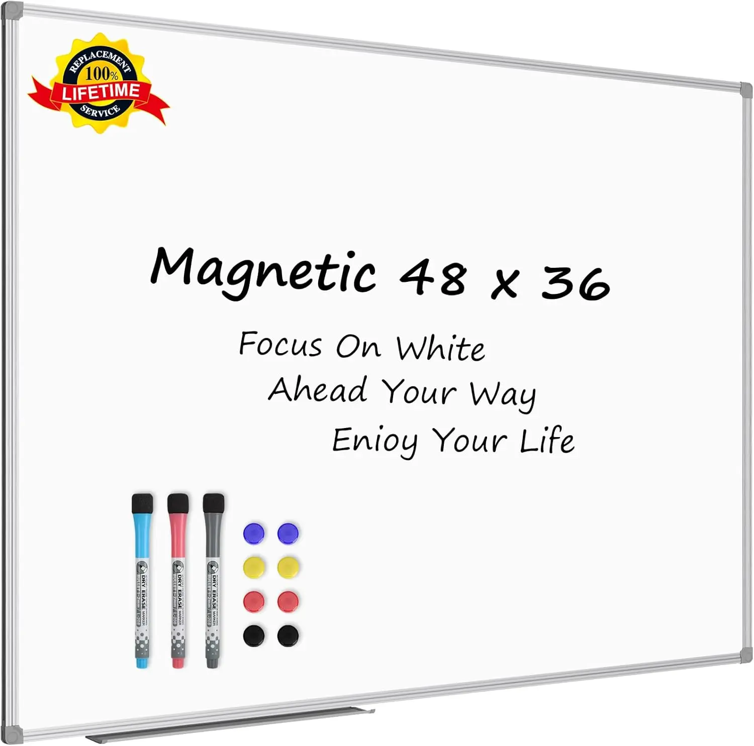 

48x36 Inch Magnetic Dry Erase Whiteboard with Aluminum Frame, Includes Marker Tray, Markers, and Magnets for Office or Home Use