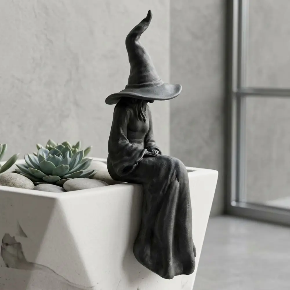 3D Printed Halloween Sitting Witch Figurine Gothic Plastic Vintage Faceless Witch Sculpture Dark Style Break-Resistant