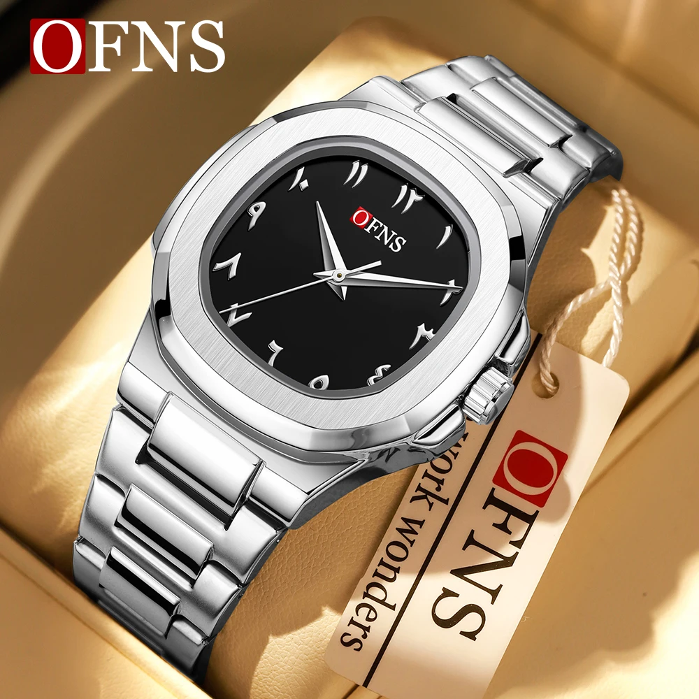 OFNS/1583 Men's and Women's Trendy Quartz Watch Personalized Two Color Waterproof Scratch resistant Mirror+Texture Steel Belt