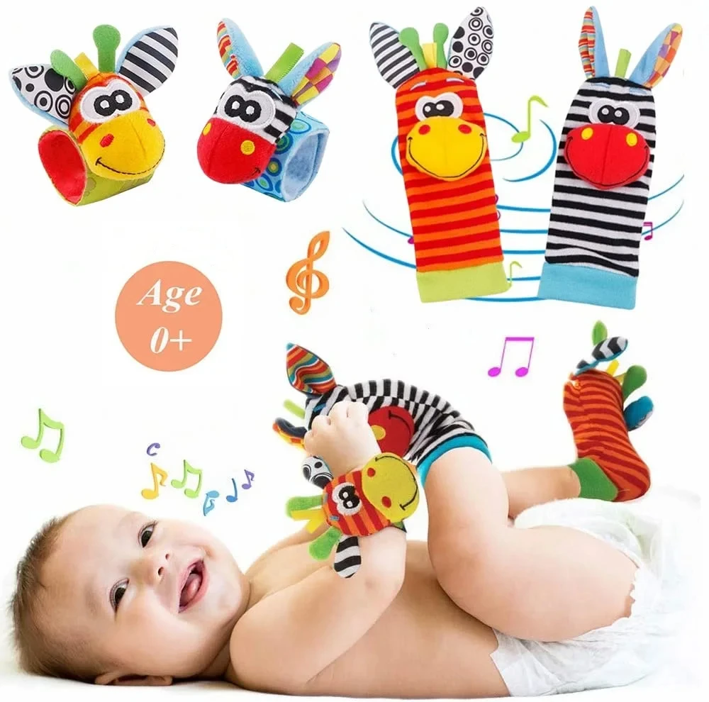 Baby Toys 0-12 Months Baby Rattles Toys Animal Socks Infants Kids Foot Finder Wrist Strap Baby Socks Sensory Toys for Babies 0-3