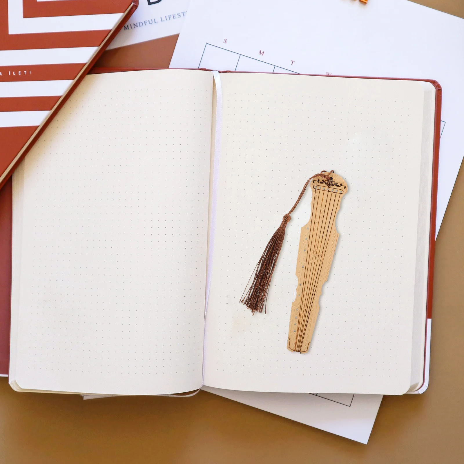 

4pcs Bamboo Bookmark Guqin Shaped Chinese Style Page Marker Diy Blank Book Markers For Readers Students Book Lovers Decorative