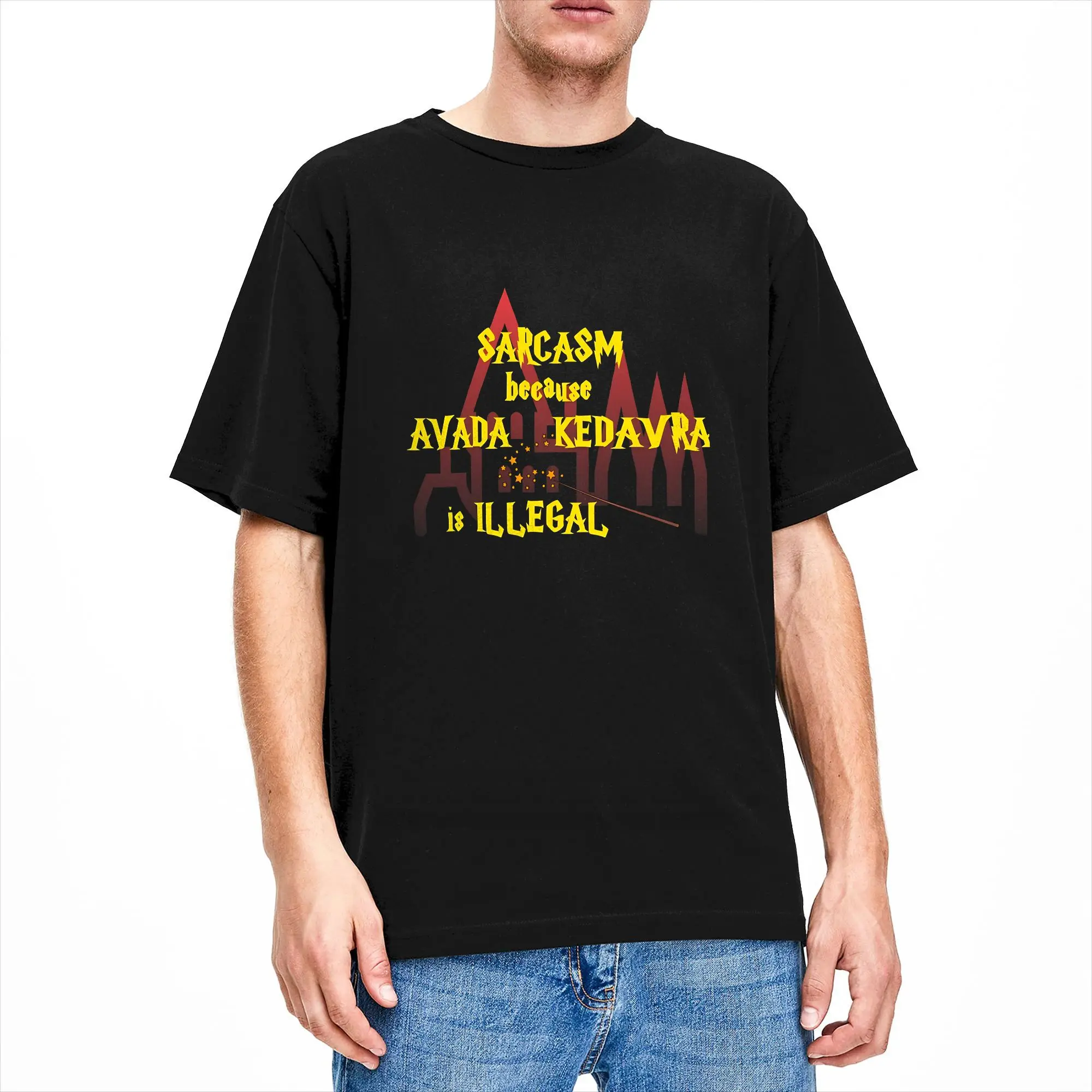 Sarcasm Because Avada Kedavra Is Illegal Tshirt Men's Cotton Top Tee Printed Funny quote  O-neck Short Sleeve