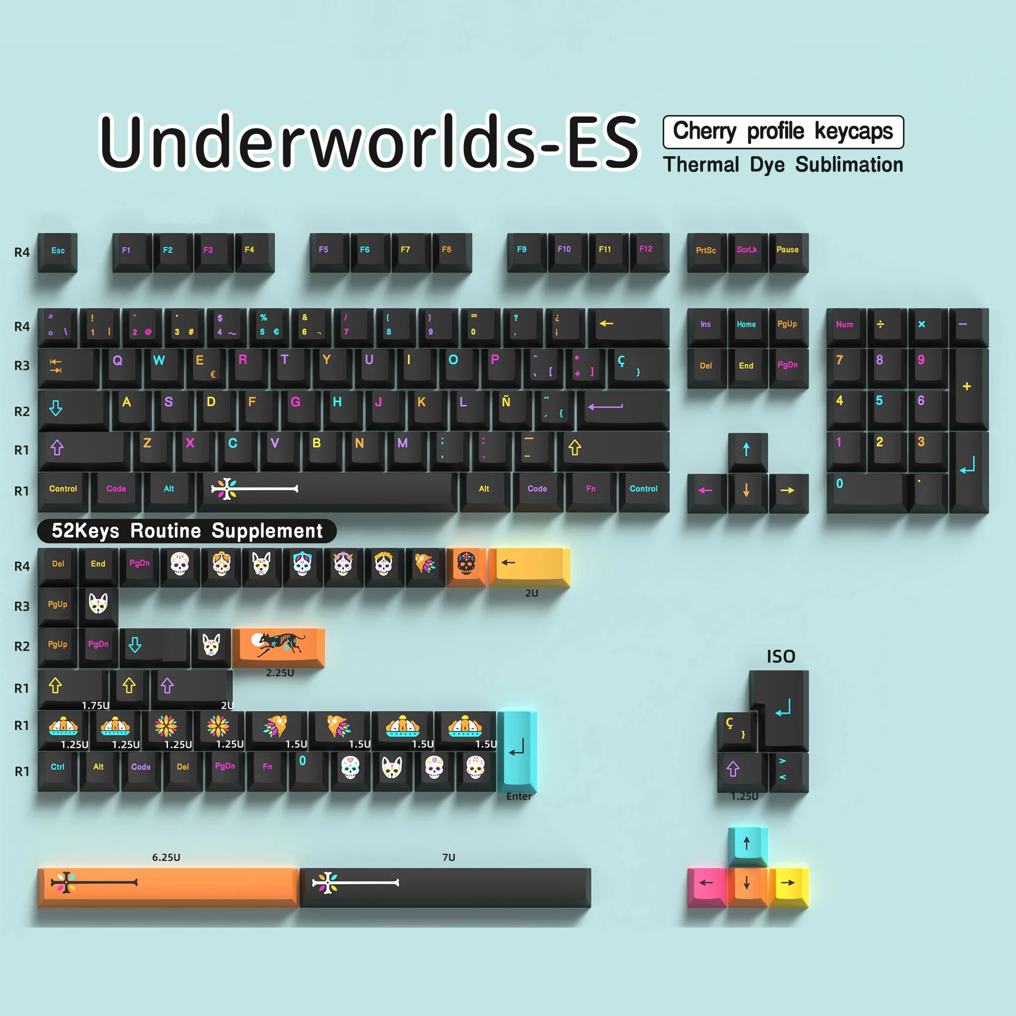 Spanish Keyboard Keycaps Cherry Profile Sub Dye ISO Alice Layout 7U Space bar ES Keycaps 136156 keys For Mechanical Keyboards