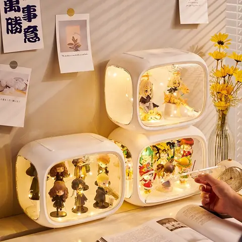 Fashion Action Figure Display Box with LED Lights Acrylic Figurines Blind Box Dolls Display Case Organizer Toy Storage Box