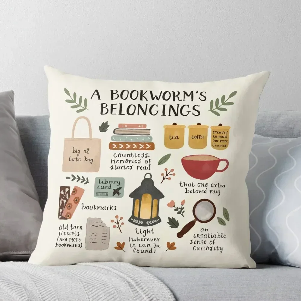 A Bookworm's Belongings Throw Pillow Sofa Cover pillow pillowcase pillow