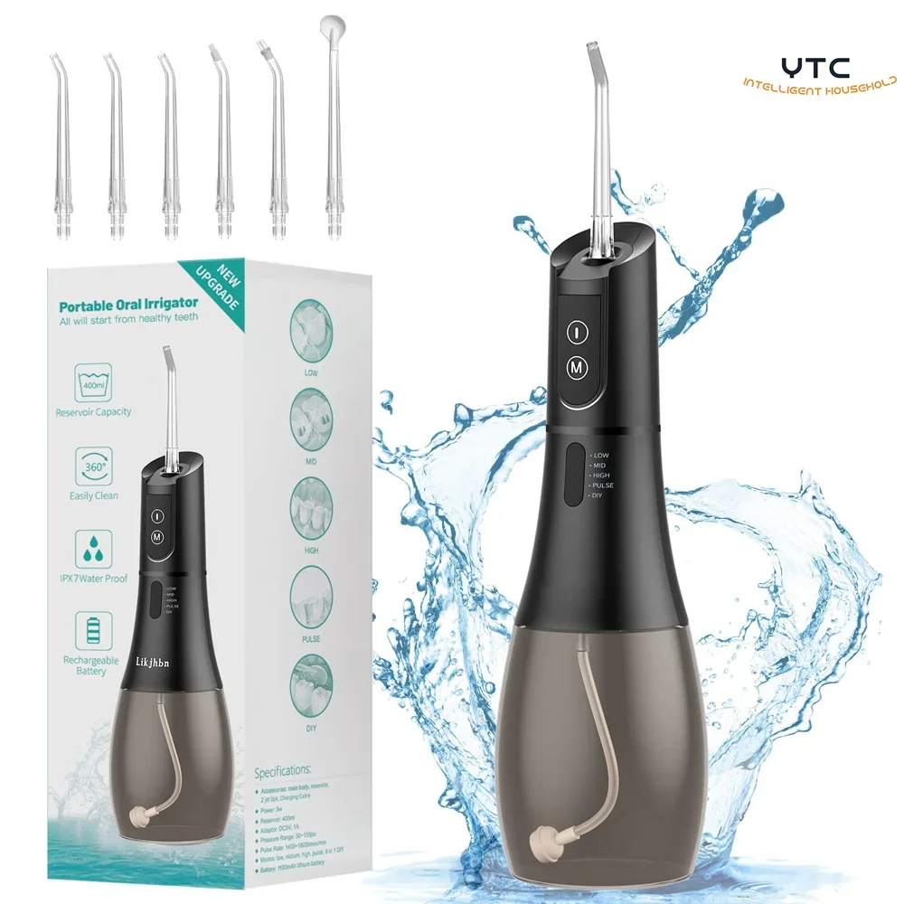 Irrigador Oral portátil, hilo Dental recargable, 5 modos, IPX7, 400ML, chorro de agua para limpieza de dientes