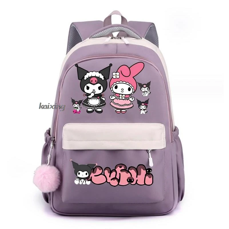 Adorável Kuromi Melody Schoolbag infantil, mochila dos desenhos animados, bolsa casual para estudantes, bolsa exterior rosa, moda de volta às aulas