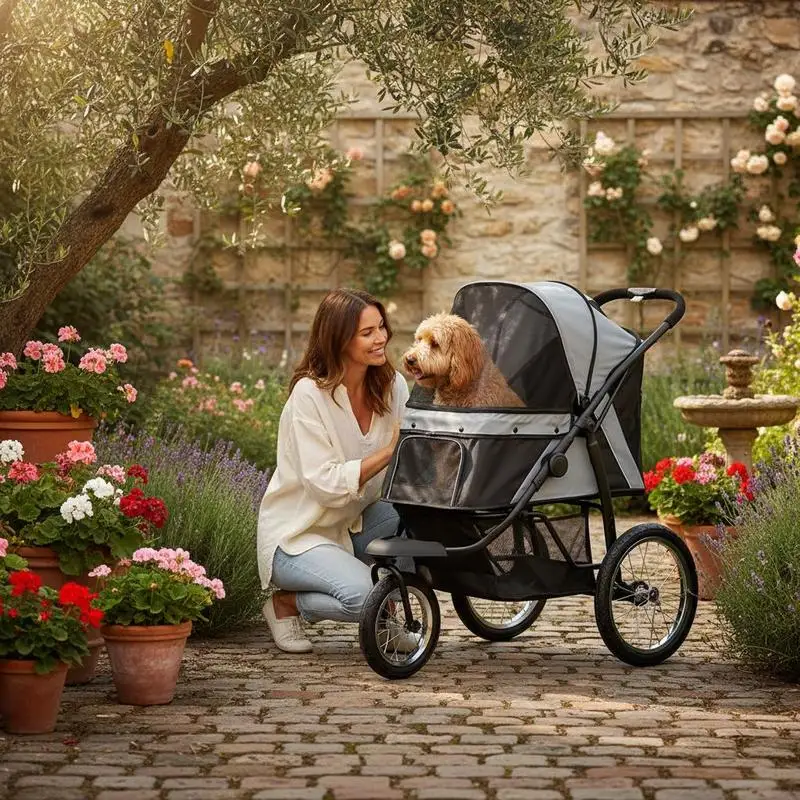 

Foldable Pet stroller, Dog Buggy with Three Wheels, for Small/Medium Dogs, Grey
