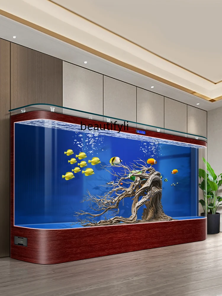 Floor-to-ceiling ecological fish tank living room large water-free smart glass tank aquarium constant temperature