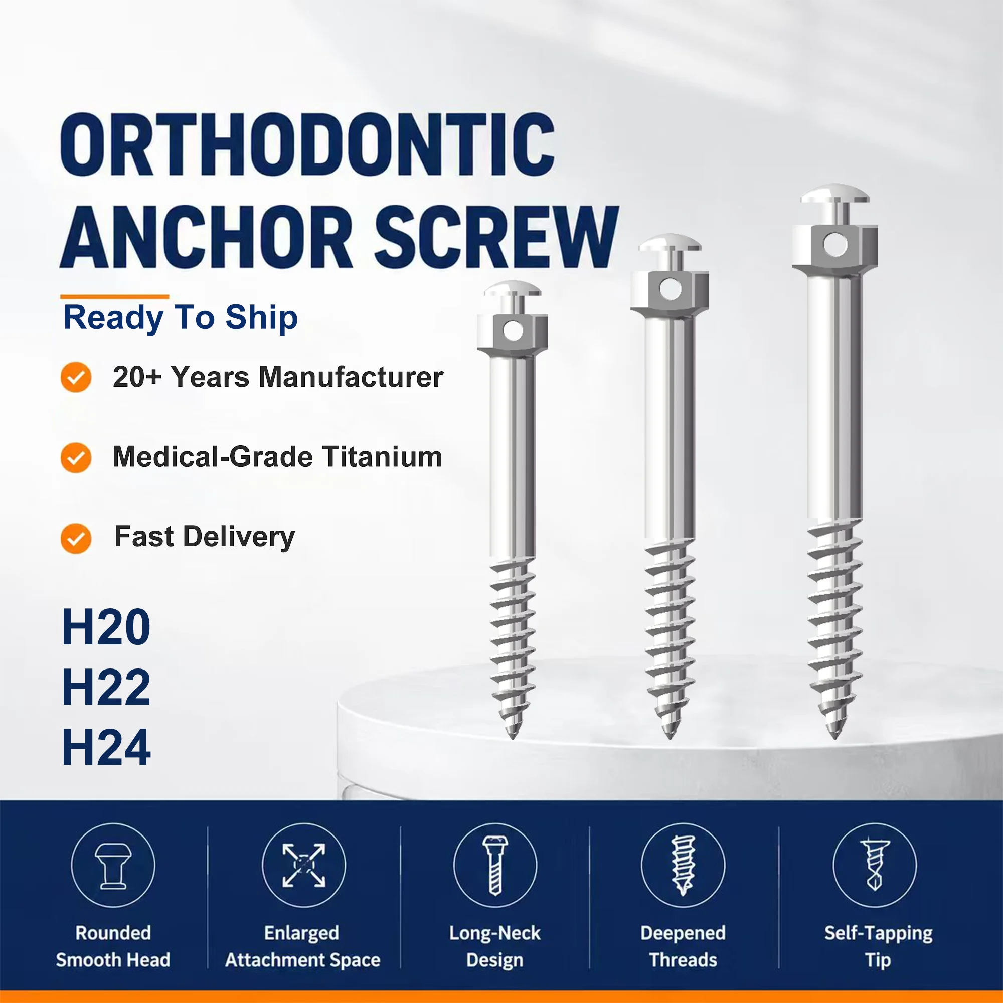 SmileRevive Orthodontic Mini Screw TAD Titanium Micro Implant Anchor Self-Tapping Sterile for Dental Braces Oral Surgery
