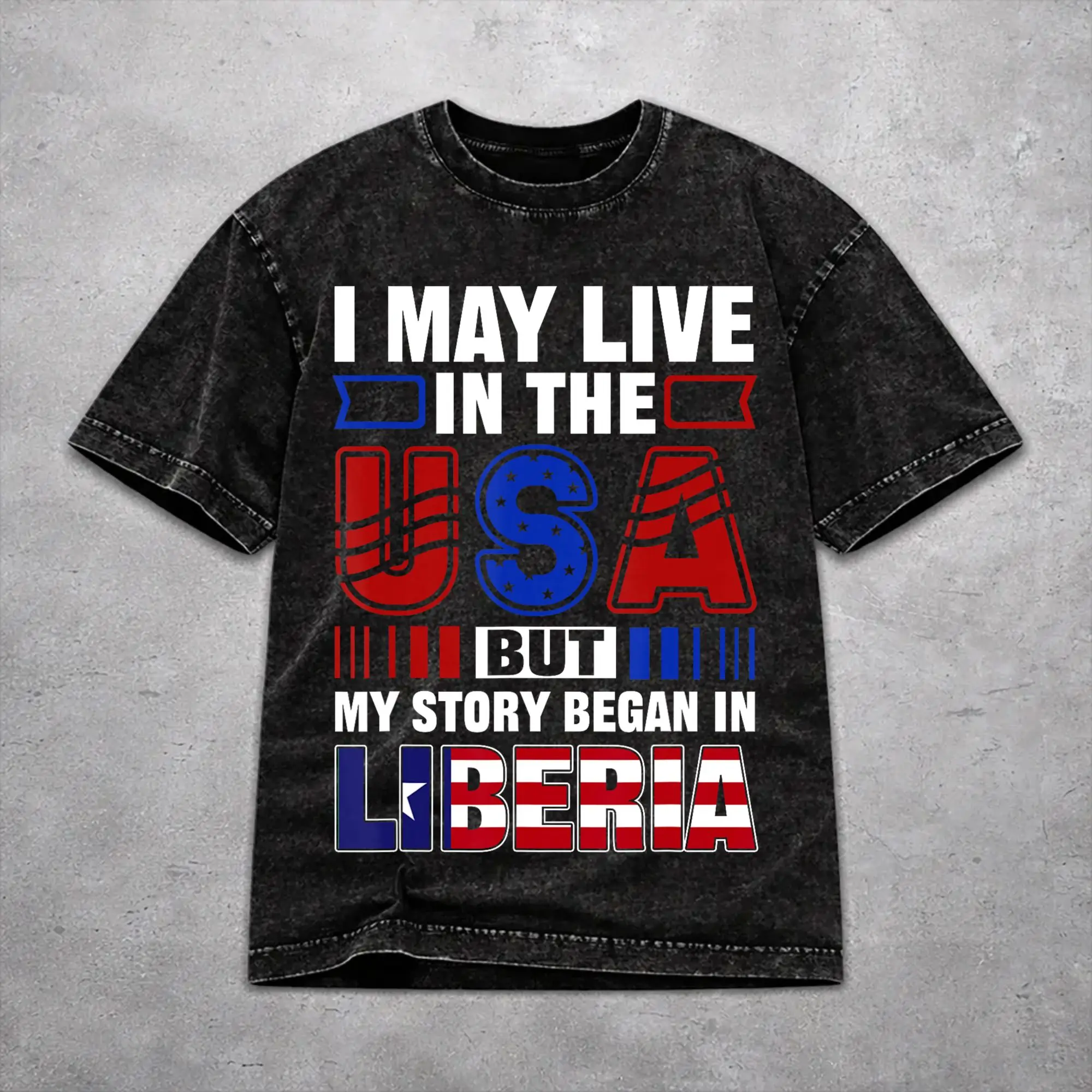 Vintage Liberia Independence Day Apparel T Shirt for Men Women  Cotton Washed Tee Shirt Clothing