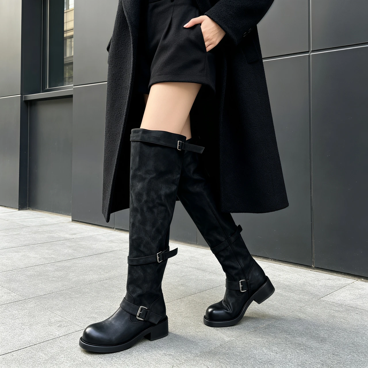 Women Winter Trendy Retro Knee-High Boots Comfortable Low Heel Western Boots Dress Cowboy Boots Punk