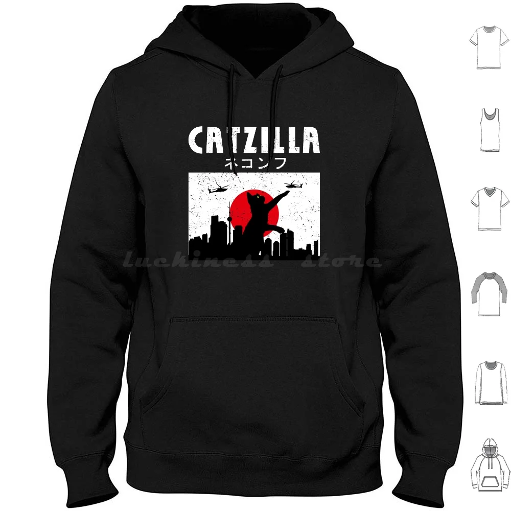 

Японская винтажная кошка Catzilla в стиле заката, с длинным рукавом, кошка для влюбленных, милая кошка, кошка, потрясающее животное, кошка