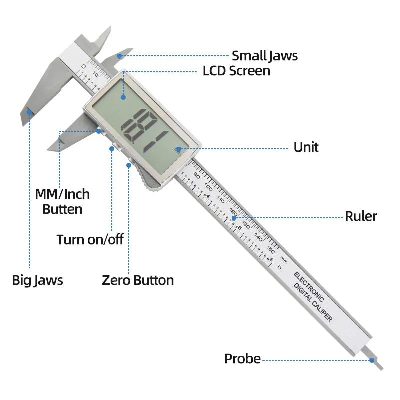 Calibrador Digital de plástico de fibra de carbono, calibrador Vernier electrónico métrico, herramientas de carpintería, micrómetro, instrumentos de medición