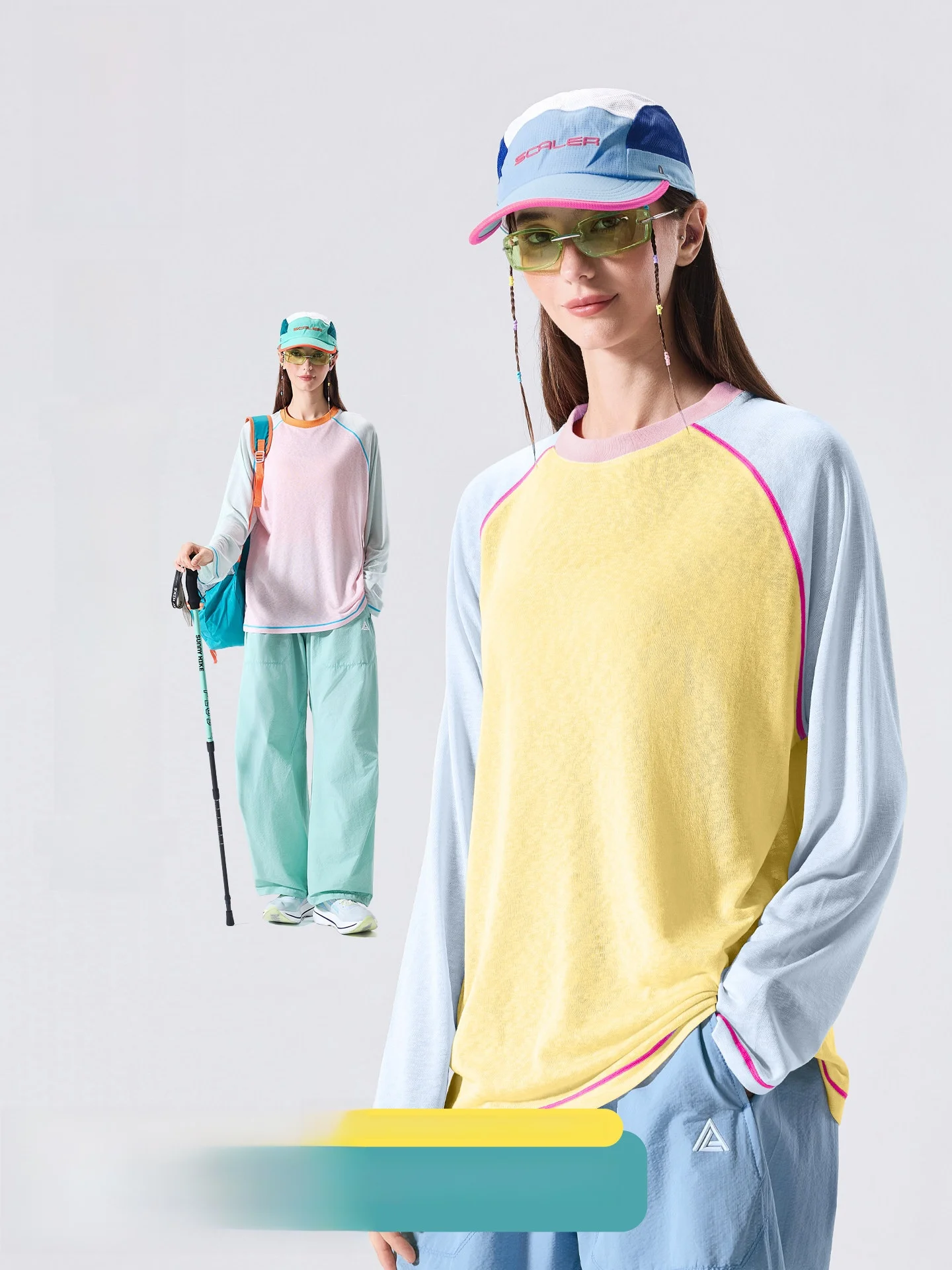 LAZY DAY Outdoor Lightweight Breathable Long Sleeve T-Shirt Women's Summer Hiking Casual Color Block Cool Feeling Top