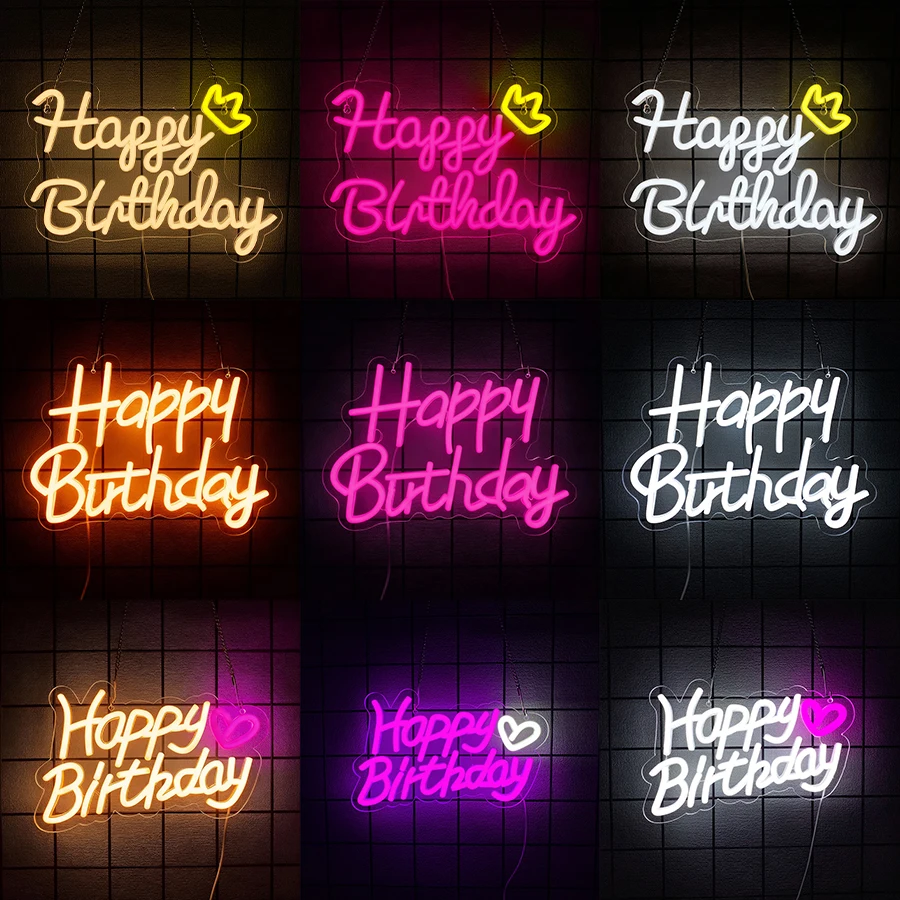 Happy Birthday Neon Sign for Backdrop,LED Happy Birthday Light Up Sign for All Birthday Party Decorations,USB Powered Wall Decor