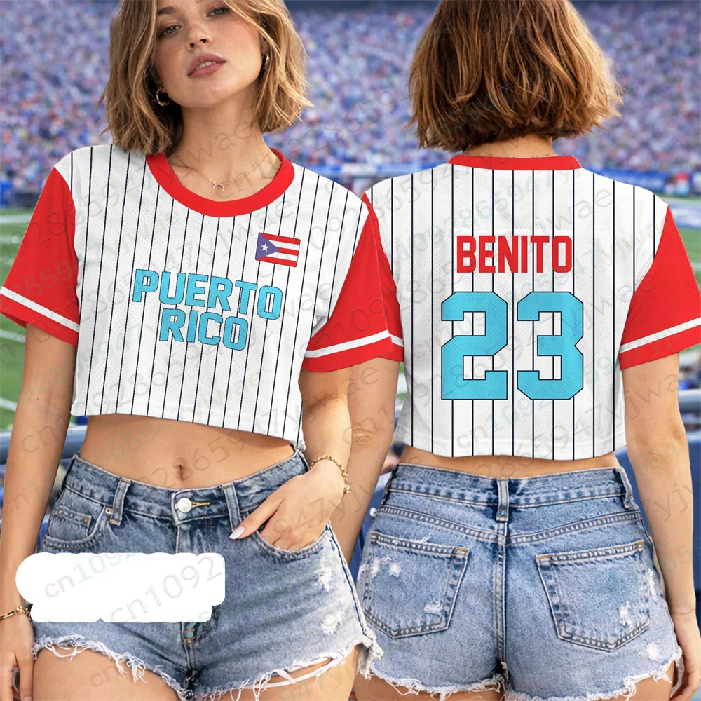 Women'S Fashion Rugby Shirt - Maglietta Crop Top Porto Rico, T-Shirt