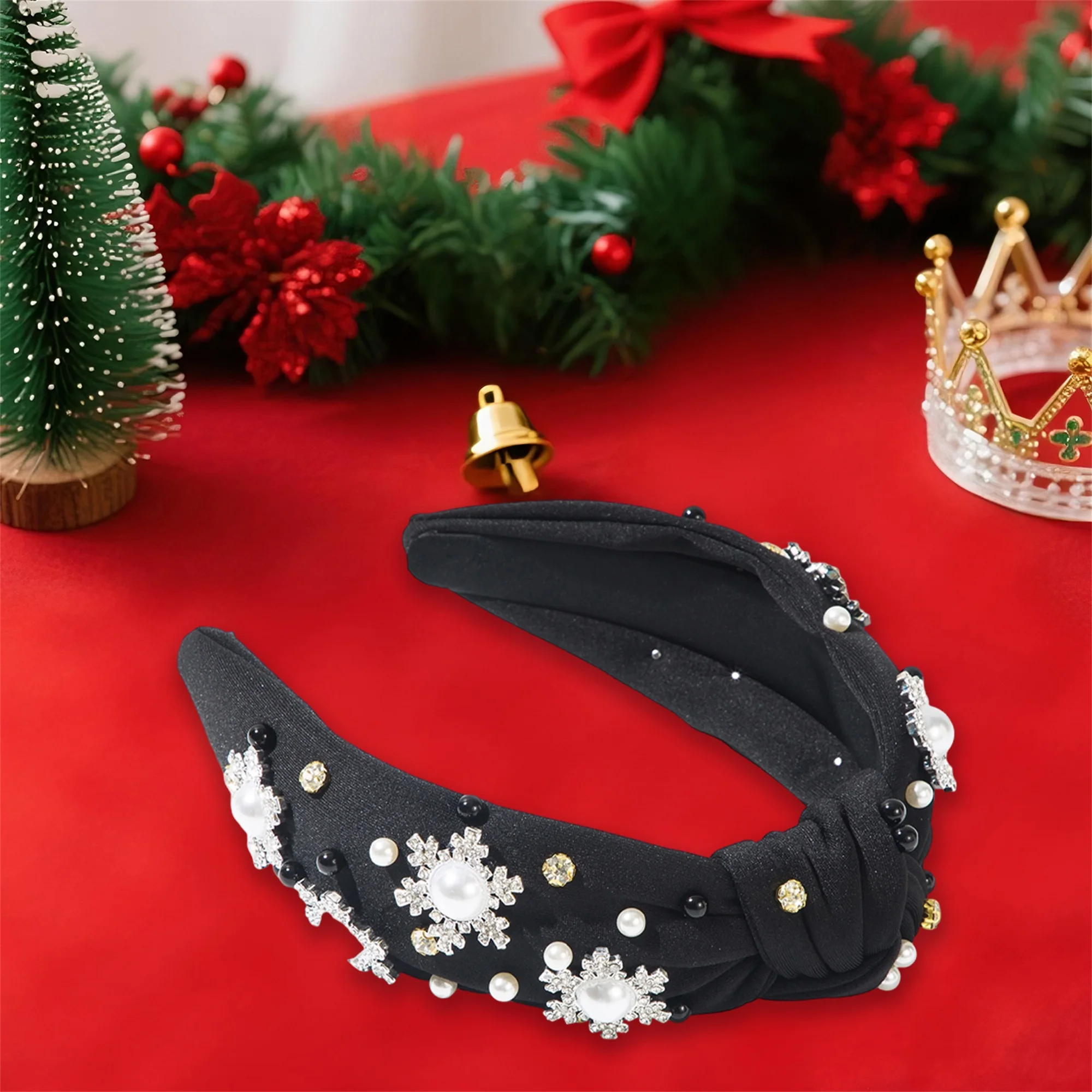 

Christmas Hairband with Rhinestone Reindeer Antlers and Holly Berries for Women Festive Party Headpiece Wide Headband for Adults