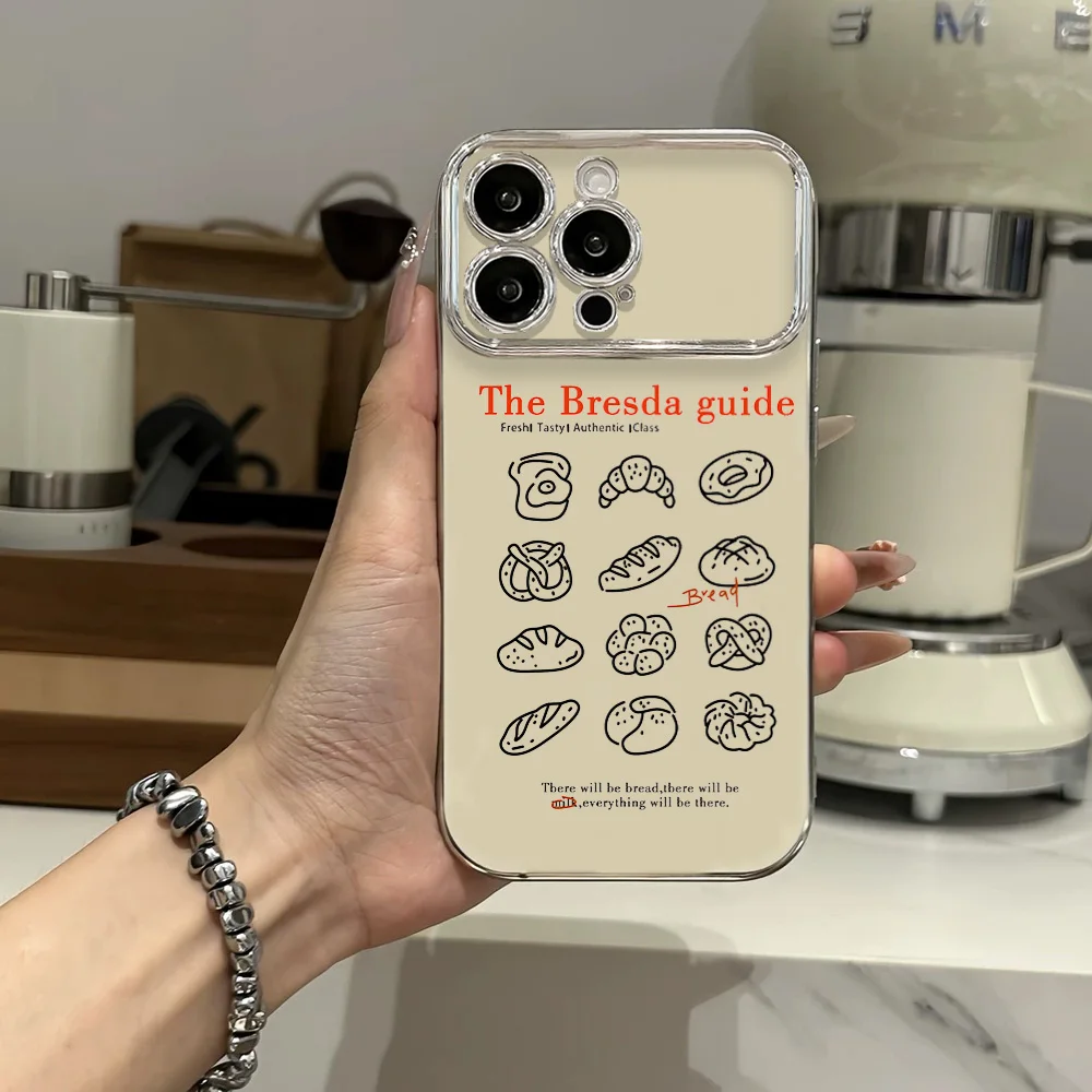 Cute Ins Style Black White Breads Guide Phone Case For Samsung Electroplated Large Window LensA22 A23 A32 A51 A20 4G 5G Shell