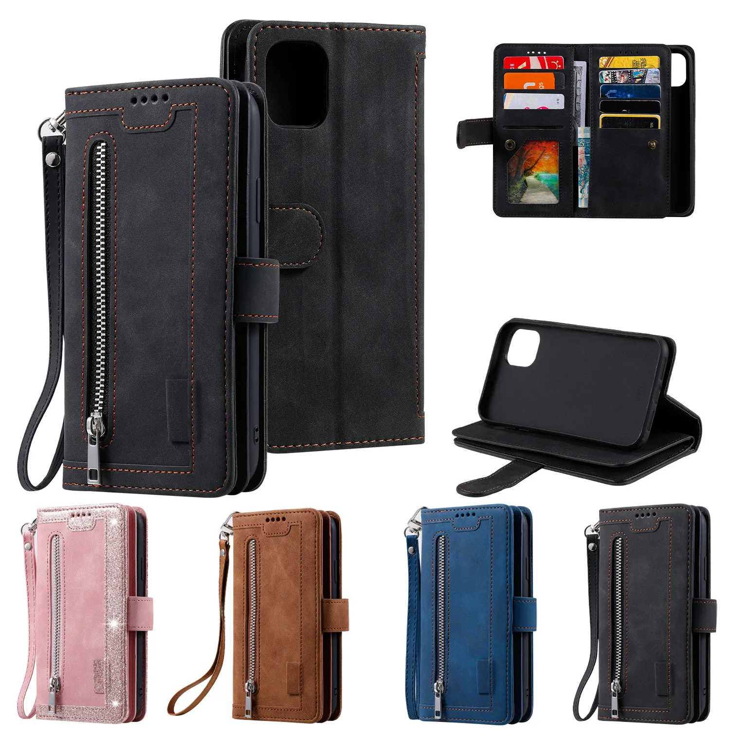 Zipper Wallet Case For OnePlus Nord 3 2 2T 2V N200 N100 N30 Nord CE3 Multi 9-Card Slot Leather Flip Cover For One Plus Ace 2