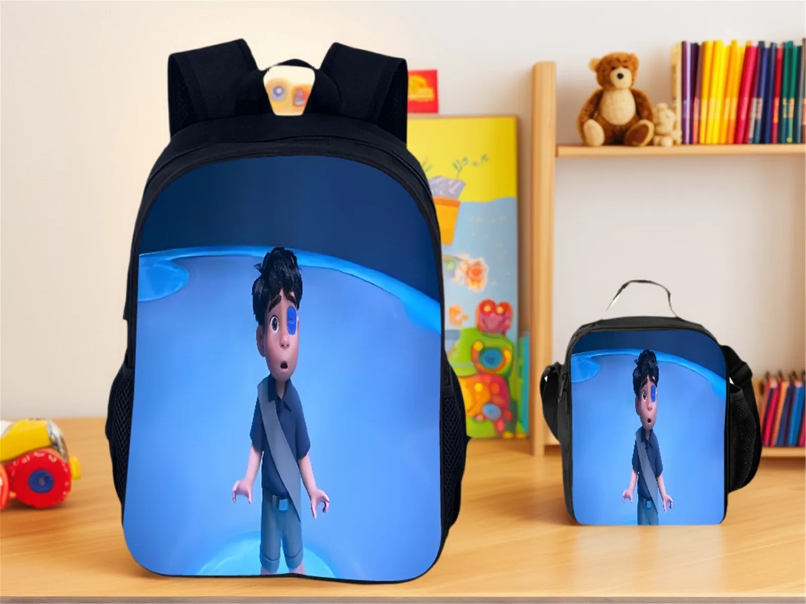 

Unisex Children Canvas Backpack and Reusable Lunch Box 2Pcs Set,Elio Schoolbag Cartoon Daypack