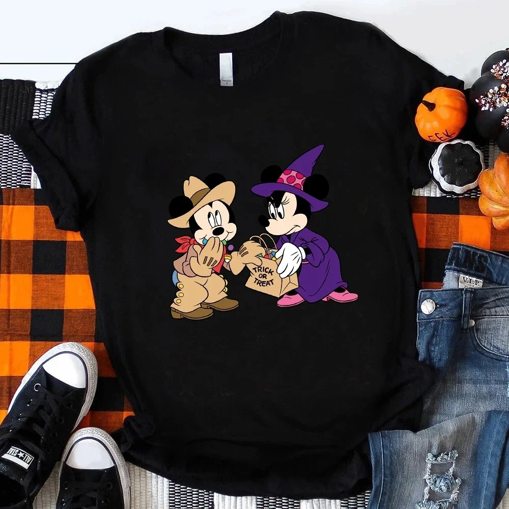 Cute Disney Fun Mickey and Minnie Mom Printed Summer T-shirt Women Trick or Treat Fashion Halloween Girls Street T-shirt