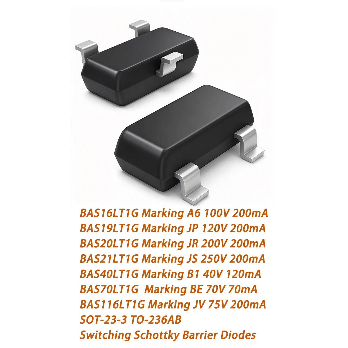 50PCS BAS16 19 20 21 40 70 116LT1G Marking A6 JP JR JS B1 BE JV SOT-23 40V 70V 75V 100V 120V 200V 250V 70mA 120 200mA NEW Diodes