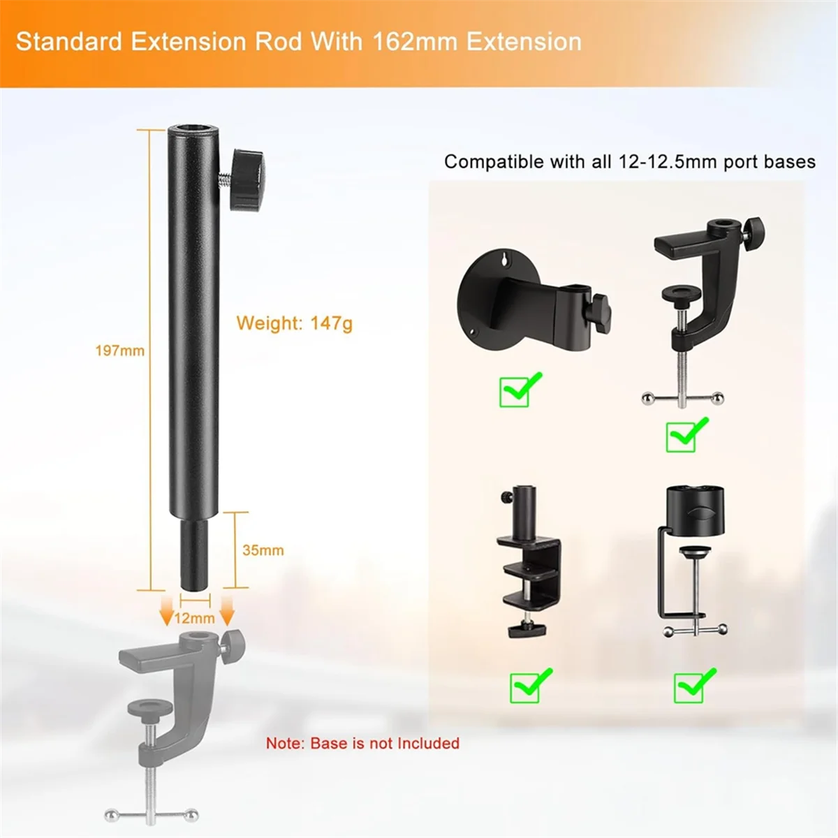 FFYY-Microphone Boom Arm Extension Tube, Mic Stand Extension Riser for Microphone Suspension Boom Scissor Arm Stand Holder